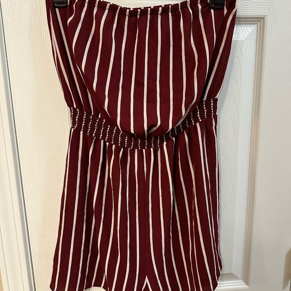 Striped Burgundy and White Romper